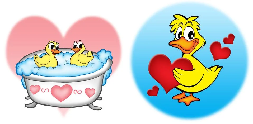 Ducks with hearts Stock Illustration