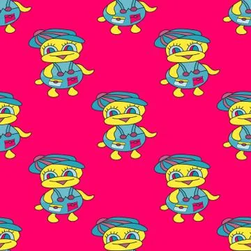 Ducks on a pink background seamless bright pattern Stock-Illustration