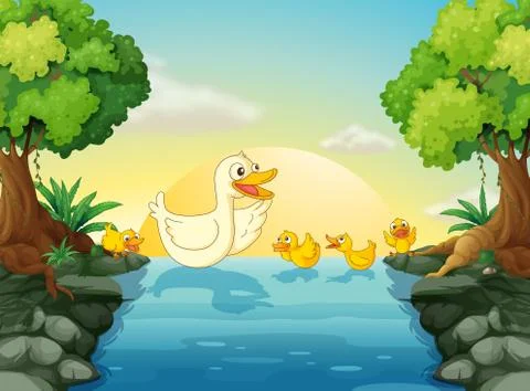 Ducks at the river Illustrazione stock