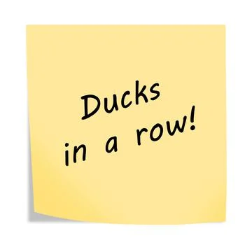 Ducks in a row 3d illustration post note reminder on white with clipping path Illustrazione stock