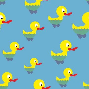 Ducks swim in pond seamless pattern. Waterbird in sea. Background of birds. O Stock Illustration