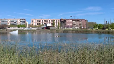 Ducks swimming in the lake at Parc Central, Santa Perpetua, 4k 動画素材 332494542