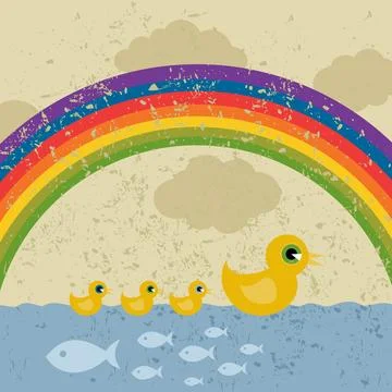 Ducks under a rainbow Stock Photos