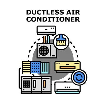 Ductless air conditioner system installation and maintenance concept Stock Illustration