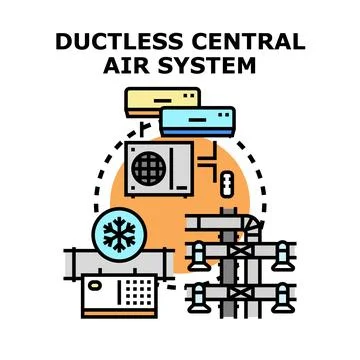 Ductless central air conditioning system concept vector Stock Illustration