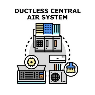 Ductless central air system technology and installation equipment Stock Illustration