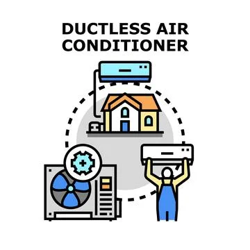 Ductless mini split air conditioning system installation concept Stock Illustration