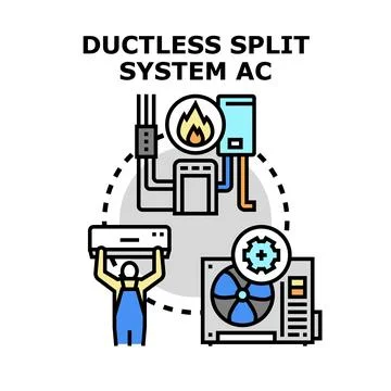 Ductless split system ac installation and service concept Stock Illustration