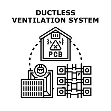 Ductless ventilation system causing indoor air pollution and pcb contaminatio Ilustración de archivo