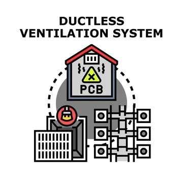Ductless ventilation system causing indoor air pollution and pcb contaminatio Ilustración de archivo