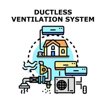 Ductless ventilation system improving indoor air quality concept Stock Illustration