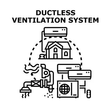 Ductless ventilation system improving indoor air quality concept Stock Illustration