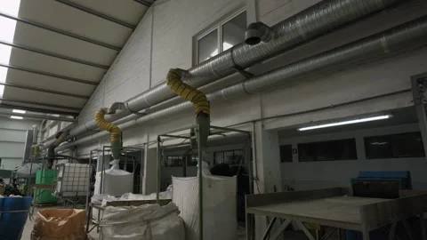 Ductwork And Ventilation Pipes Inside Plastic Recycling Factory Interior Stock Footage 337913439