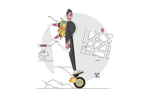 Dude riding on modern hoverboard Illustrazione stock