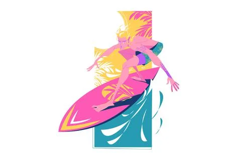 Dude on surfboard in ocean Stock Illustration
