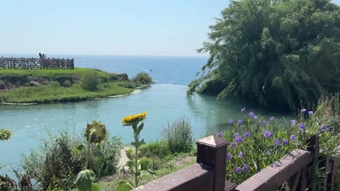 Duden River Flowing Toward Mediterranean Sea in Antalya Stock Footage 344037934