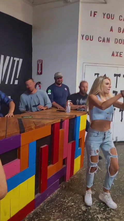 Dudes Duck During Axe Throwing, San Diego, California, USA Stock Footage 328199528