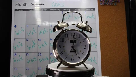 Due bell alarm clock ringing and falling down in slow motion time to go to work  Vidéo 206579062