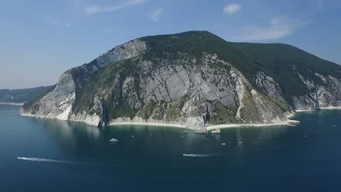 Due Sorelle Beach under the Conero Mountain (aerial view) Stock Footage 79043010