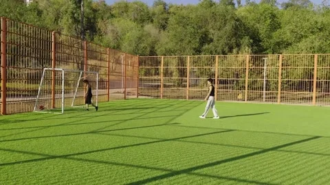 Duel for ball, two men play football on green outdoor pitch, action moment Video stock 318434669