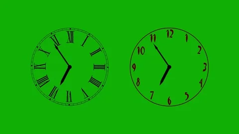 Duel Clocks with seconds hand on green screen background 222 Stock Footage 340016700