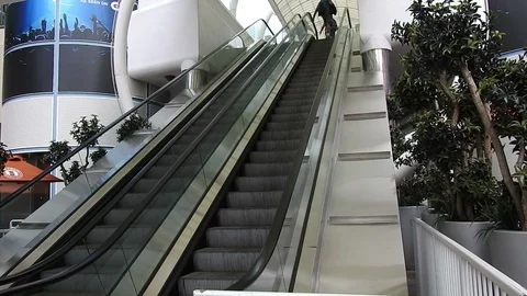 Duel Escalators steps  leading up to a shopping center 動画素材 89873733