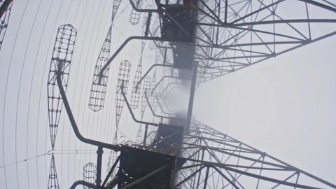 Duga Antenna Complex in Chernobyl Exclusion zone 2019 closeup Stock Footage 104770120
