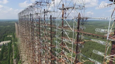 Duga Radar Array in Chernobyl Exclusion Zone Stockbeeldmateriaal 330876265