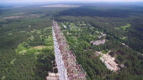 Duga Radar Array, Chernobyl Exclusion Zone, Aerial Stock Footage 330878073