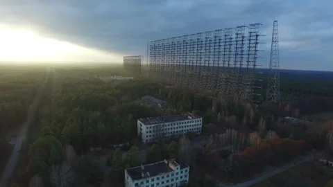 Duga Radar Array, Chernobyl Exclusion Zone with a storm approaching Stock-Footage 330968971