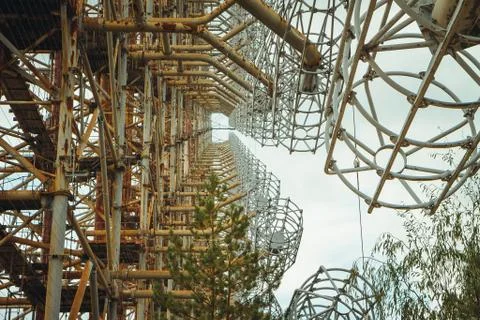 Duga - Soviet over-the-horizon OTH radar system. Duga-3 Russian Woodpecker - Stock Photos