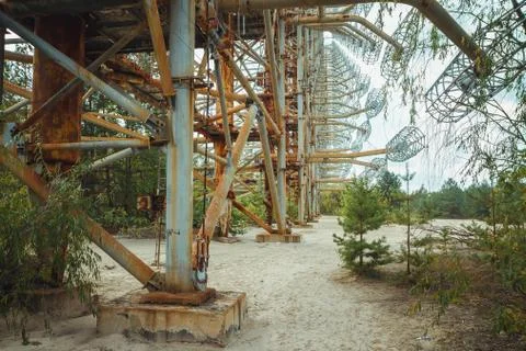 Duga - Soviet over-the-horizon OTH radar system. Duga-3 Russian Woodpecker - Stock Photos