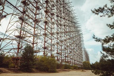 Duga - Soviet over-the-horizon OTH radar system. Duga-3 Russian Woodpecker - Stock Photos
