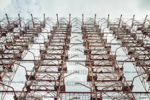 Duga - Soviet over-the-horizon OTH radar system. Duga-3 Russian Woodpecker - Stock Photos