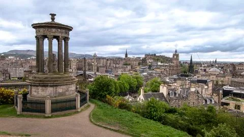 Dugald Stewart Monument and cityscape Edinburgh Stock Photos