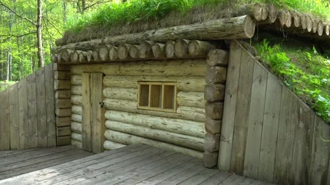 Dugout building from wood logs in a Stock Video Pond5