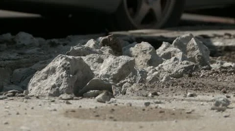 Dugup concrete sidewalk construction Stock Footage 10974777
