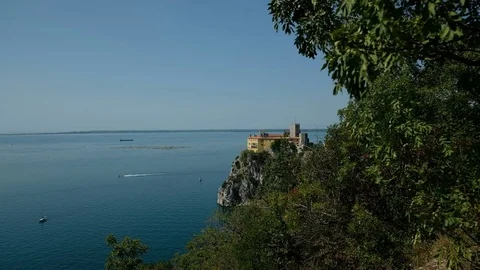 Duino castle from Rilke trail - Trieste Stock Footage 82102238