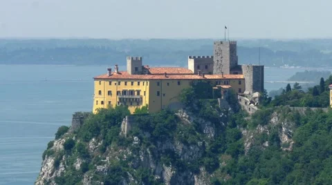 Duino castle on rock in Italy Stock Footage 68346056