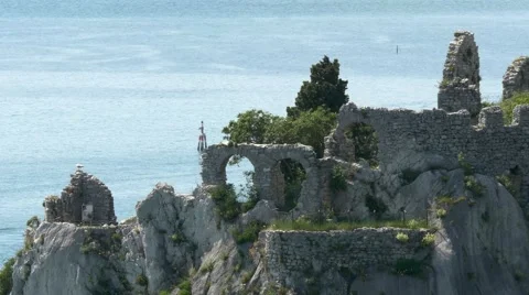 Duino castle ruins close-up Stock Footage 68346690