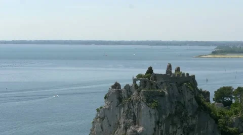 Duino castle ruins looking to Monfalcone coast Stock Footage 68346651