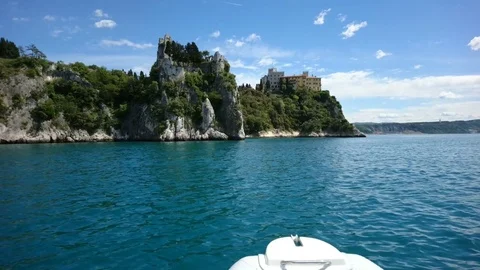 Duino Castle seen from the sea. Stock Footage 79656090