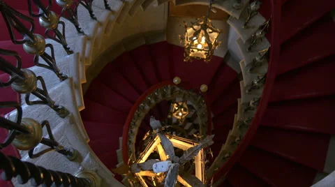 Duino castle staircase pan shot to lamp Stock Footage 67385512