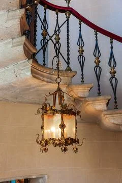 Duino, Italy August 24, 2008: stairs in the Gothic Duino castle on a cliff ab Stock Photos