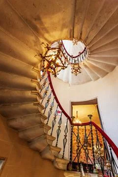 Duino, Italy August 24, 2008: stairs in the Gothic Duino castle on a cliff ab Stock Photos