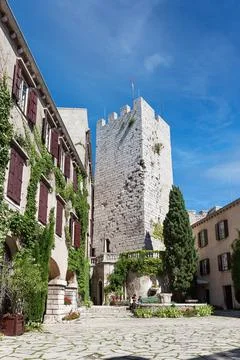 Duino, Italy August 24, 2008 Inner courtyard of the castle Duino with old fou Stock Photos