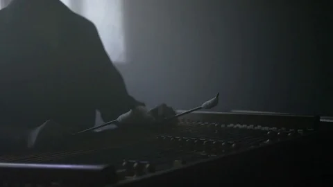 Dulcimer music instrument. Traditional string instruments. Cimbal player music Stock Footage 76176159
