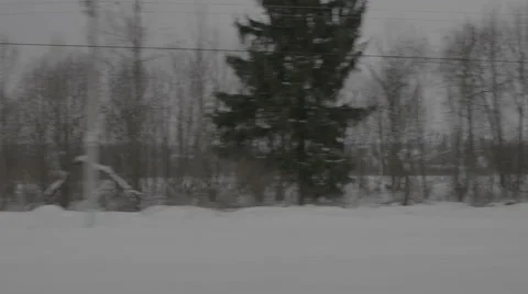 Dull landscape in cloudy weather, view from train Stock Footage