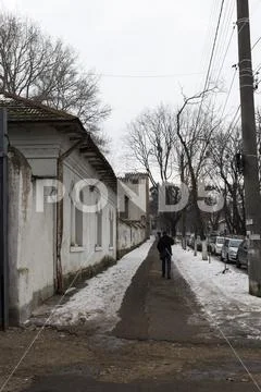 Dull winter street. Stock Photos