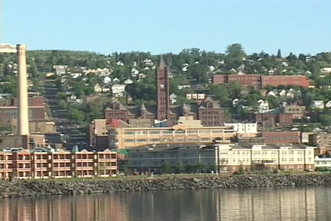 Duluth city pan day from pier Stock Footage 192550353